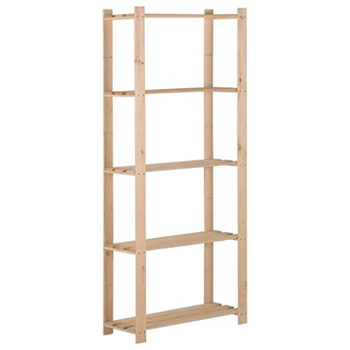 vidaXL Bois de Pin Massif Etagère de Stockage 5 Niveaux Organisateur de Rangement Etagère d'Entrepôt Cuisine Salon Sous-sol Intérieur 80x28,5x170 cm