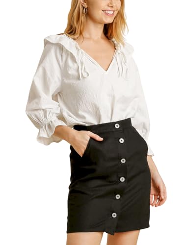Womens Casual Mini Skirt Classic Straight Cut High Waisted Professional Black Side Pockets Office Style
