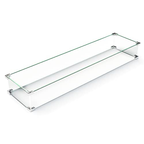 Upha 35.43" X 9.45" X 8" Flame/Wind Guard, Glass Fire Pit Accessories For 56" Patio Propane Gas Concrete Fire Pit Table #TOP25