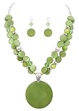 Xalroco Green Layered Shell Beads Statement Fashion Necklace Set Chunky Jewelry Set Big Colorful Glass Stone Beads Circle Shell Pendant Choker Necklace and Earring Set for Women(Green)
