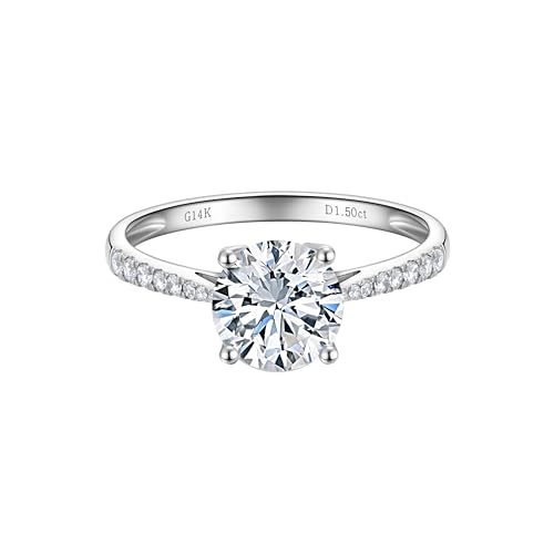 LynChoe Side Stones 1 to 2 Carat 14K White Gold IGI Certified LAB Grown Diamond Engagement Rings, Lab Created Diamond Anniversary Wedding Promise Rings Jewelry Gift for Women, D E F Color, VVS1-VS1 Clarity (1.5 Carat, White Diamond, 5, 14k White Gold)
