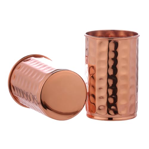 ANCIENT IMPEX Copper Tumbler | Pure Copper Glass set of 2 Premium Handcrafted Hammered 350mL (11.83 US Fl Oz) Capacity for Ayurveda Health Benefits