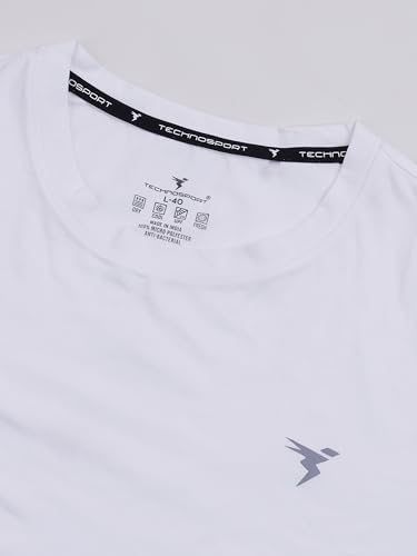 Image of TECHNOSPORT Men's Slim Fit Solid Crew Neck T-Shirt, Cotflex Quick Dry Wrinkle Resistant Polyester Sports Tee for Gym, Running, Training, Sports