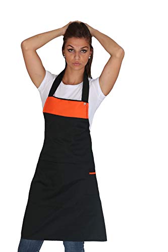 Delantal de cocina para mujer – Naranja – Traje de trabajo para barbacoa, restaurante, camarera, casa, bar, chef…