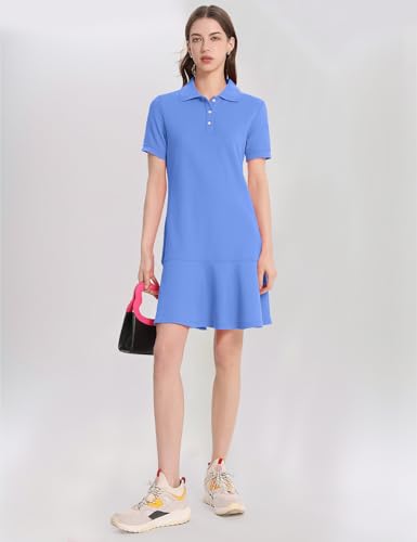 Image of Kissonic Women's Polo Dress Short Sleeve V Neck Ruffle Hem Casual Summer Golf Tennis Mini Shirt Dresses
