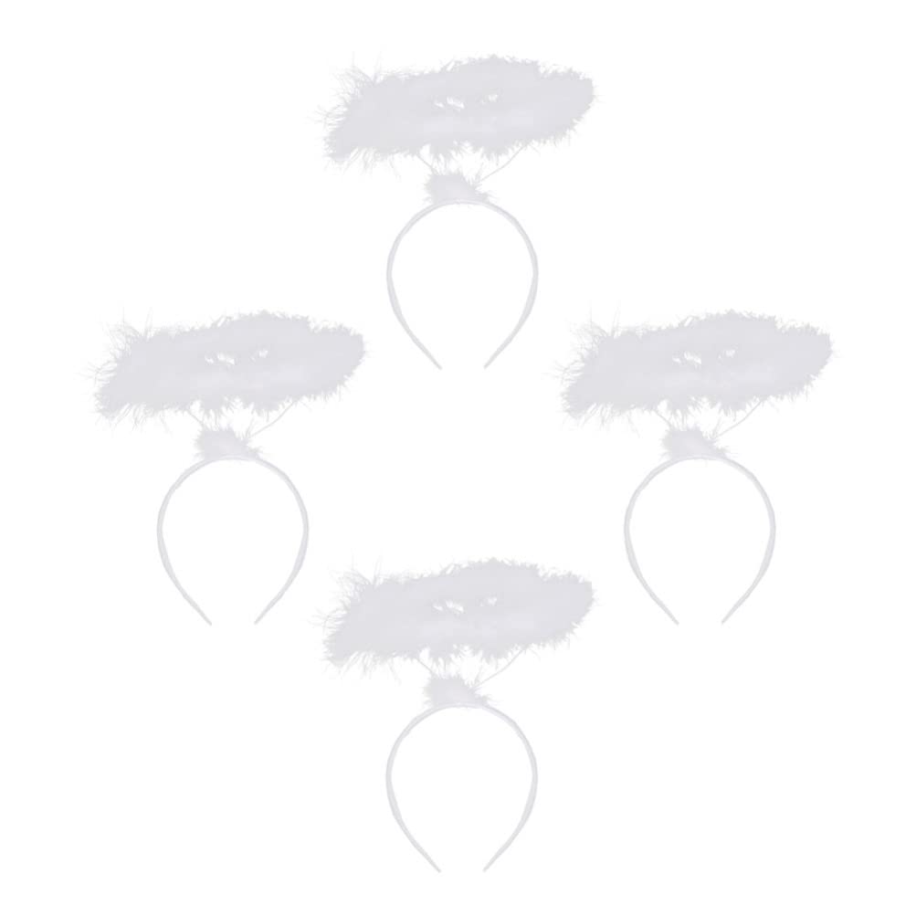 Lurrose Angel Headband, Feather Hair Hoop White Feather Headband Angel Headpiece for Women Costume, 4pcs (White)