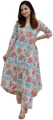 GRECIILOOKS Kurta Sets women stylish | Kurta's Set | Woman Ethnic Co-Ord Set | Women's Straight Printed Kurta with Pant | Festive Indian Traditional Outfit Dress for Functions & Puja | 3/4 Half Sleeve