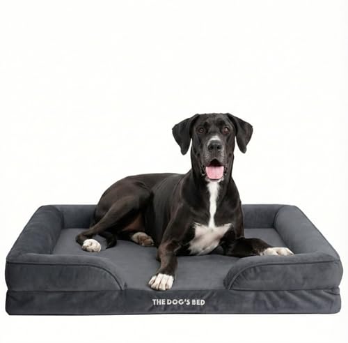 The Dog’s Bed Supportive Egg Crate Foam Dog Bed XXL for Giant Dogs, Grey Plush - Washable Bolster Dog Bed with Removable Waterproof Liner, Non Slip Base, Calming Surface – CertiPUR-Certified Foam