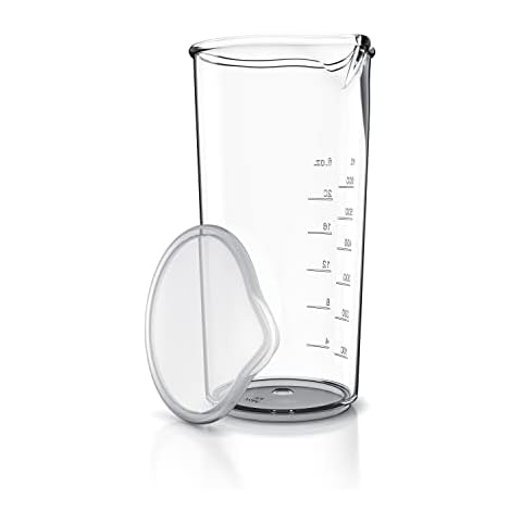 Arendo - Measuring jug 600 ml with Measurements displayed, Mixing Jug, Blender Beaker with lid, 20 oz, Transparent Measuring Cup, Ideal for Hand Blender and Handheld Milk frother, Plastic Cover