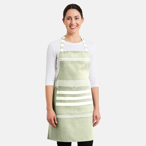 Image of Unisex Cooking Aprons | Waterproof Apron | Striped Design with 2 Front Pockets & Adjustable Neck Strap | Durable, Oil & Stain Resistant | Chef Apron for Cooking