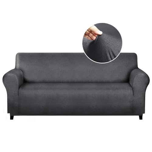 molasofa Sofa Covers - Couch Cover for Leather Couch, Soft and Washable Sofa Covers with Leather-Like Quality. Non-Pilling, Non-Slip 1-Piece Couch Cover for Dogs, Cats, and Kids (Dark Gray)