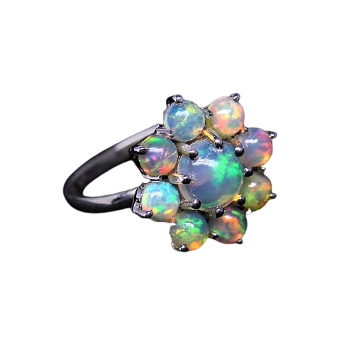 Natural Ethiopian Opal Welo Flower Band Ring 925 Sterling Silver Wedding Jewelry