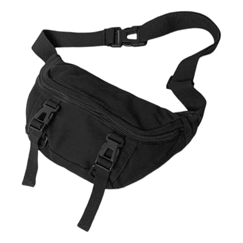Guojiang Japanese Style Canvas Crossbody Purse Chest Bag for Men and Women Versatile Black Shoulder Pack Adjustable Strap