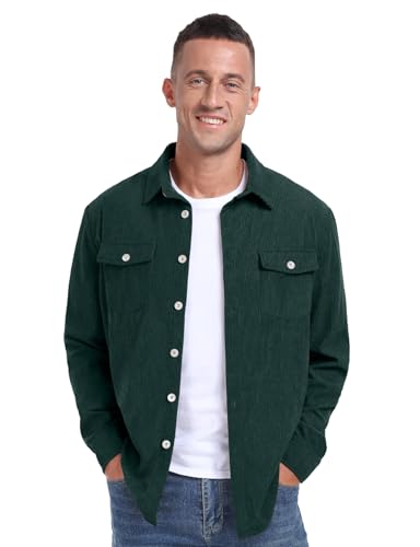 Image of Askdeer Men's Corduroy Button Down Shirts Long Sleeve Casual Shacket Jacket Western Corduroy Shirt Jacket with Flap Pockets