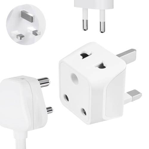 Image of Ceptics UK Adapter, 2 in 1 India to UK Plug Adapter, India to UAE, Ireland Adapter - Type G - CE Certified - RoHS Compliant - White - 1 Pack - Lifetime Limited Warranty
