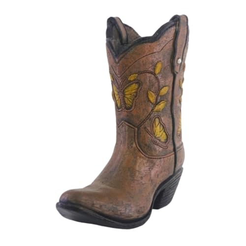 Ｂｅｓｇａ Cowgirl Boot Vase Indoor Sculpture Resin Planter Mini Vintage Design Ornament 17.5cm Height for Living Room Bedroom Farmhouse, Brown