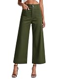 MOHHOM Women’s High Waisted Wide Leg Cropped Pants Stretchy Business Casual Work Pants with Pockets(Army Green,Medium)