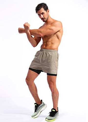 Image of Pudolla Men's 2 in 1 Running Shorts 5 inch Quick Dry Gym Athletic Workout Shorts for Men with Phone Pockets