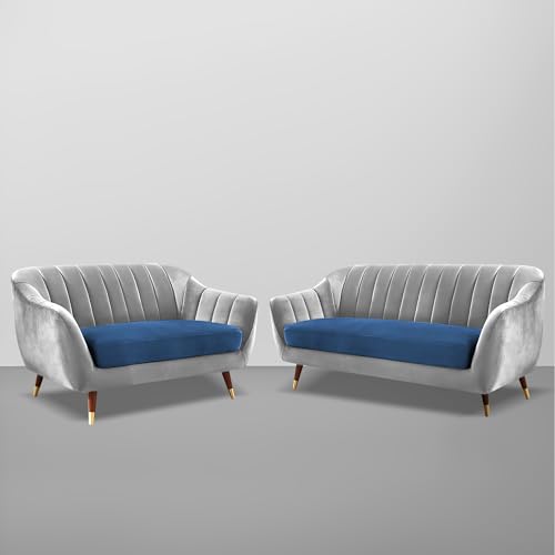 Image of Casaliving Anyse 3+2 Seater Sofa Set for Living Room (Blue Grey - Colour) Premium Fabric Sofa Set for Living Room 5 Seater Sofa