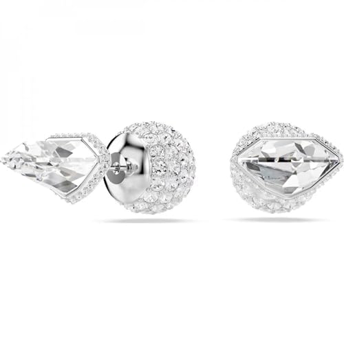 Clous d'oreilles Lucent Swarovski boule pavé blanche en métal rhodié