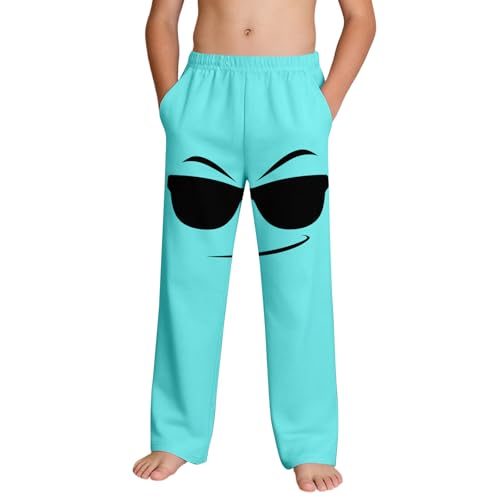 Saxrel Pantalones de playa con estampado de cara sonriente para niños, ligeros, casuales, cintura elástica, cordón de pierna ancha, para días de playa y piscina, salidas de viaje de verano, 10 verde