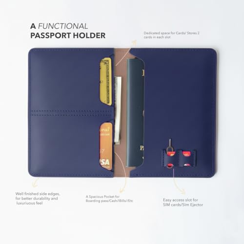 Image of Atoll Unisex Genuine Leather Passport Holder & Travel Wallets & Document Organizer | Premium & Durable Passport Cover with Sim Ejector & Sim Slots, Navy