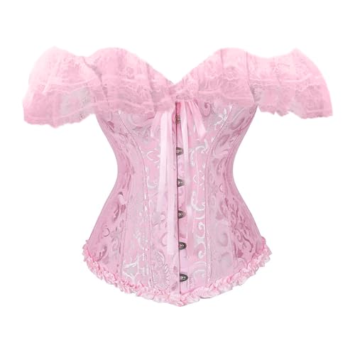 Image of Edhomenn Women's Lace Corset Waist Shaping Slim Fishbone Bandage Drawstrings Lingerie Cincher Y2k Sexy Floral Wedding Party Bustier (11 Pink, S)