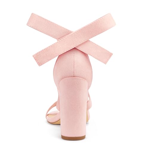 Image of Strappy Heels for Women Chunky Heels High Heeled Sandals with Lace Up Fahsion Casual Nude Block Heel Sandals