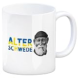 Alter Schwede Kaffeebecher in den Landesfarben Schwedens witzige Tasse mit lustigem Spruch und Motiv als Geschenk für Freunde von gutem Humor und nördlichen Ländern Redewendung