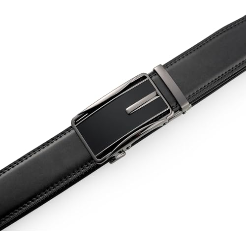 Image of Drowsmen Leather ratchet belt 1 3 /8 inch with Click Sliding Automatic Buckle, Adjustable belt Trim to Fit