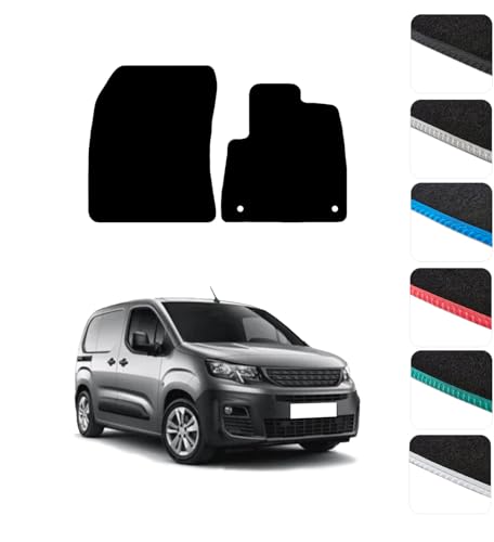 Image of GCM - Car Floor Mats for Peugeot Partner Van 2019 To Present Full Coverage Floor Protection - Anti Slip & Fit Car Mat with Clips Easy to Clean Car Carpet for All-Weathe (Black Edging, Carpet)