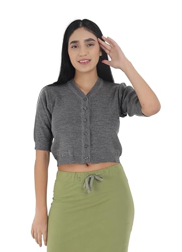 Image of Women Winter Wear V-Neck Half Sleeves Regular Fit Woollen Blouse