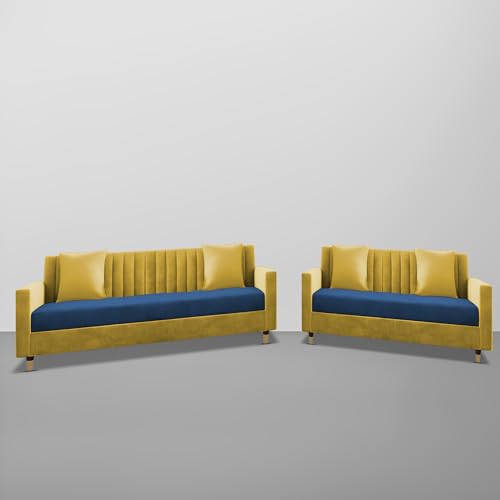 Image of Casaliving Garcia 3+2 Seater Sofa Set for Living Room (Yellow - Blue)