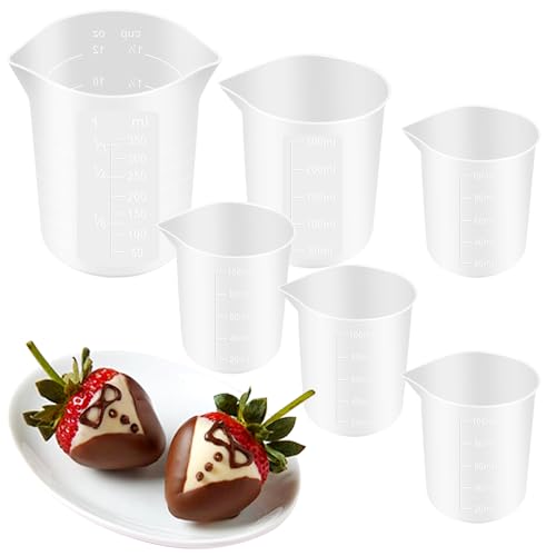 6 Pcs Silicone Cups for Melting Chocolate Silicone Measuring Cups with Scale Pouring Spout for DIY Chocolate Cake Strawberries Treats