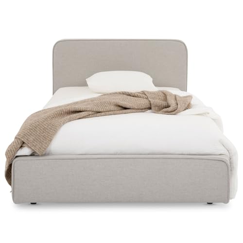 IDIMEX Lit Simple BELARTI 90x190 cm rembourré, Revêtement en Tissu, Lit Style Moderne pour 1 Personne, Cadre de lit en Bois avec sommier Inclus, Gris Clair