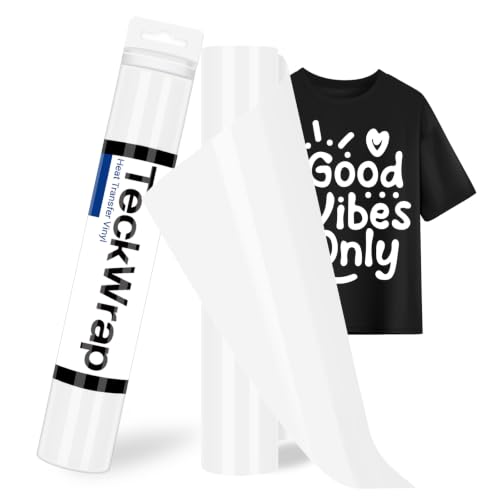 TECKWRAP Heat Transfer Vinyl 30.5 cm x 305 cm White Iron On Vinyl for DIY Clothing Shirts and Hats Fabric White HTV Vinyl Iron On Compatible with Heat Press and Craft Cutting Machines