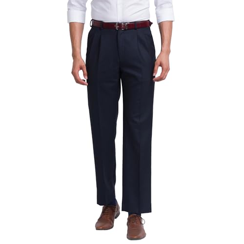 Image of Park Avenue Men's Poly Wool Blend Structure Pattern Comfort Fit Pleated Formal Trouser