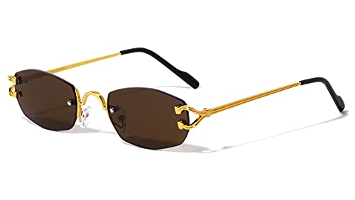 Dweebzilla Slim Sleek Oval Rectangular Rimless Buffs Metal Luxury Sunglasses