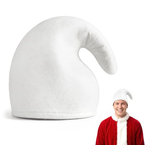 Lysjoy Zwergenmütze Erwachsene Zipfelmütze Erwachsene Zipfelmütze Zwerg Filz Schlumpf Mütze Elfenmütze Erwachsenes Wichtelmütze Zwerg Kostüm Zubehör für Weihnachten Karneval Cosplay (Weiß)