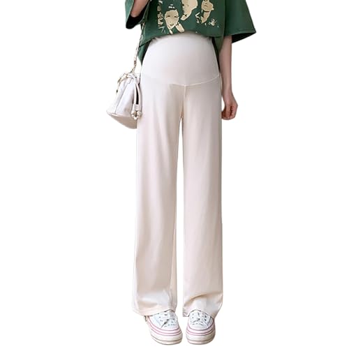 Pantalones Embarazada Pantalones de Maternidad para Mujer, de elásticos Cintura Alta, cómodos, Holgados, Casuales, Verano, con Cinturilla elástica para Uso Diario (Beige, L)