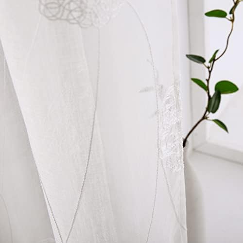 MIULEE Embroidery Sheer Curtains Decoration Flora Design Grommet Window Curtain Semi Voile Drapes with Eyelets Window Treatments for Living Room Bedroom 2 Panels 55" W x 88" L White
