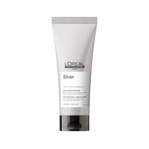 L'Oréal Professionnel Anti-Gelbstich Conditioner für weißes, graues & blondiertes Haar, Neutralisierend, Mit Ceramiden, Babassuöl und Violett-Pigmenten, Serie Expert, Silver Conditioner, 200 ml