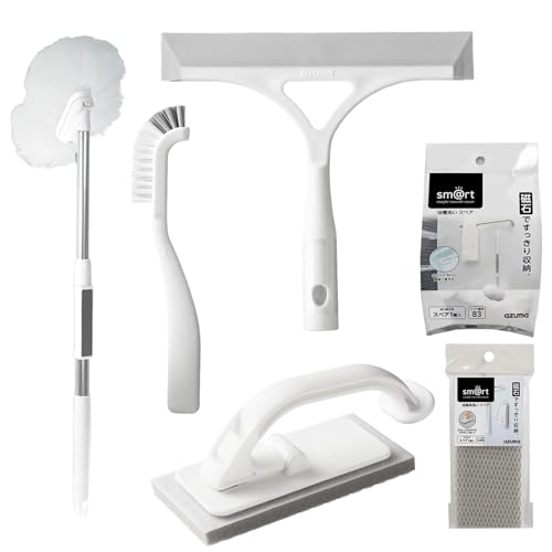 ザッカLab. マグネット お風呂掃除 4点セット (浴槽M+床ブラシ+水切りワイパー+スミズミ) スペア2点付き | 浴室掃除 道具 壁面収納 白 磁石 収納 浴槽 床 バスルーム バスタブ アズマ