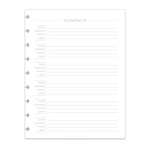 BetterNote Contact Address Refill Pages for Disc Notebooks, Fits TUL, Happy Planner, Levenger Circa, Staples ARC, Talia (Classic- 25 Sheets, 9-Disc, 7