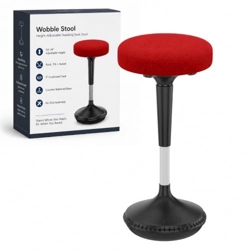 Uncaged Ergonomics Height Adjustable Wobble Stool for Standing Desk (Red)