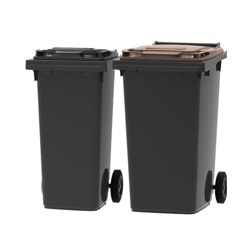 ESE France Lot de 2 Conteneurs Poubelles à déchets 2 roues - 120L & 240L - 100% Recyclé - Gris avec Couvercle Gris et Marron - Fabriqué en France