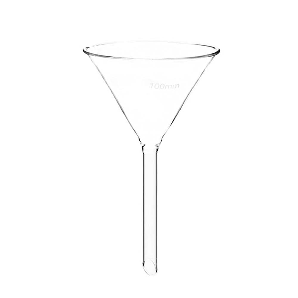 KENZIUM - Set di Imbuto in Vetro Borosilicato 3.3 | Diametro 100 mm | Gambo Corto | Alta Resistenza | Spesso e Durevole | Ideale per Laboratorio, Cucina e Altro