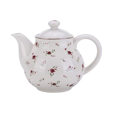 Lonovel Porcelain Teapots with Lids,Vintage Beautiful Rose Design Tea Pot Large Capacity for Afternoon Tea or Coffee,Home and Kitchen Pot Good Gifts,Beige Cover