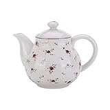 Lonovel Porcelain Teapots with Lids,Vintage Teapot Beautiful Rose Design,Floral Ceramic Tea Pot Large for Kitchen and Dinning,China Teapot for Afternoon Tea or Coffee,Home Decorative Good Gifts,Beige