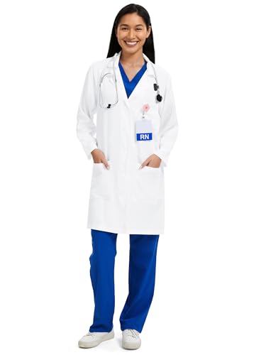 floralhue Lab Coat for Women with 3 Pockets, White Unisex Medical Coat, Relaxed Fit, White, M - Thumbnail 4
